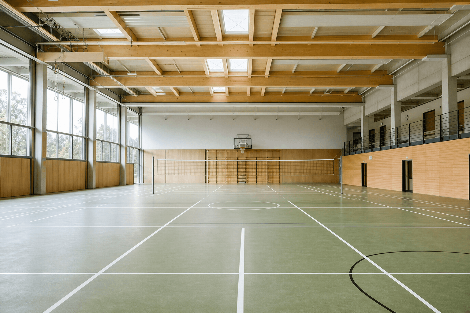 Moderne Sporthalle mit neu verlegtem Sportboden